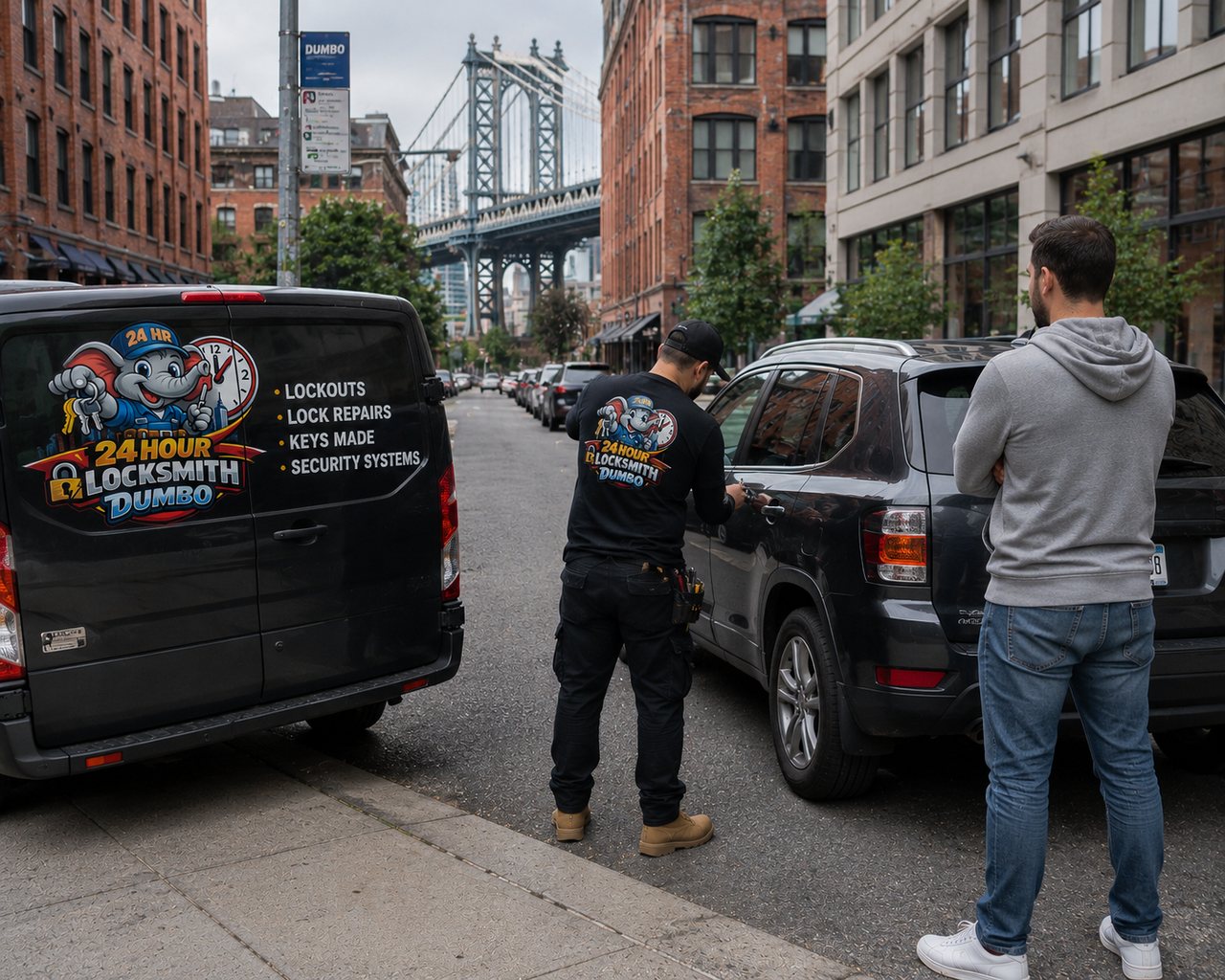 24 Hour Locksmith DUMBO locksmith with a key kit on Washington Street, DUMBO Brooklyn